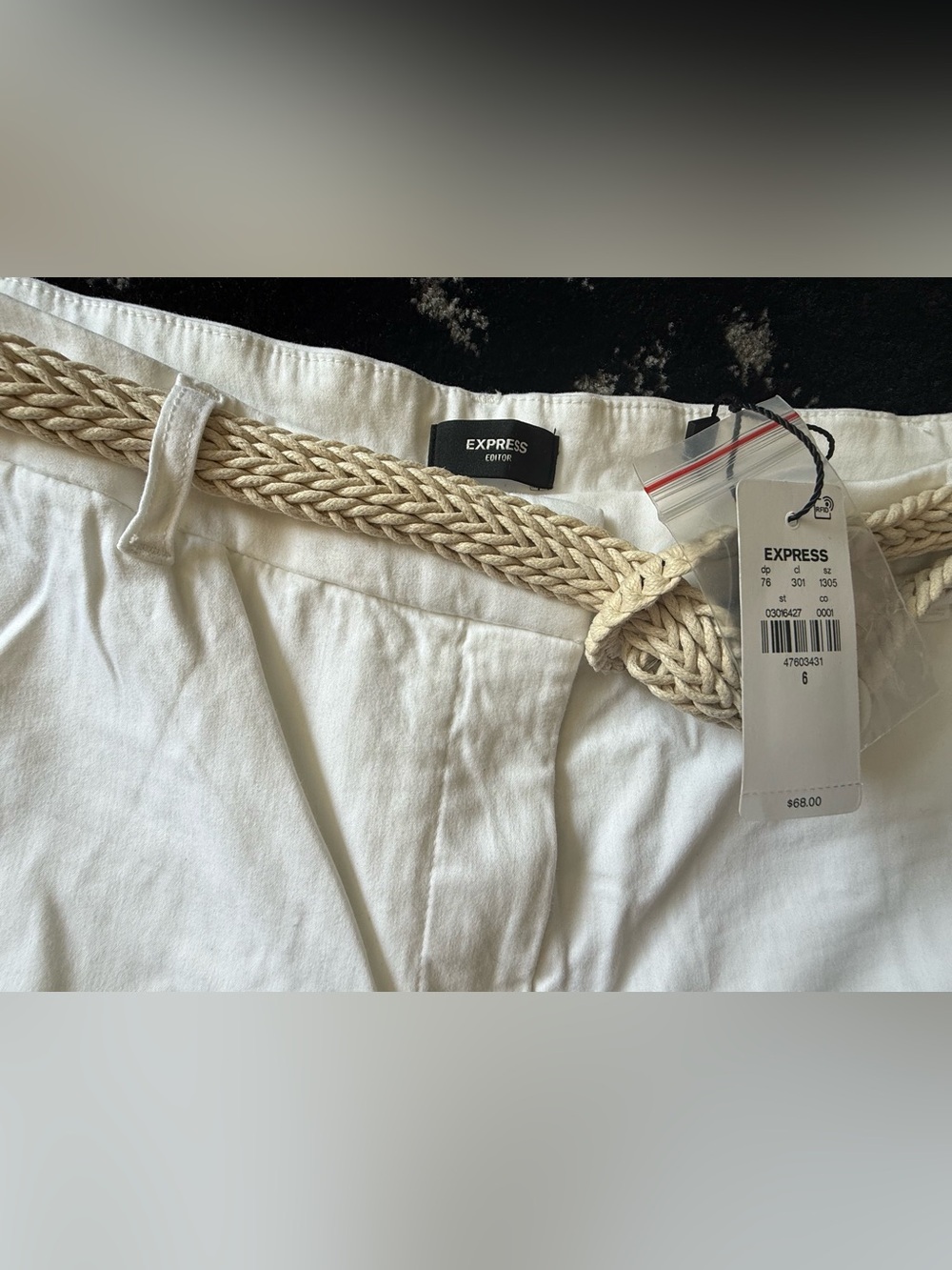 NWT Express White Belted Shorts Size 6 - Picture 2 of 4